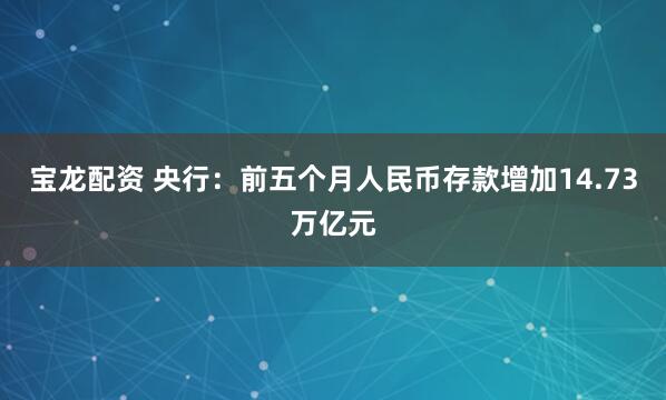宝龙配资 央行：前五个月人民币存款增加14.73万亿元